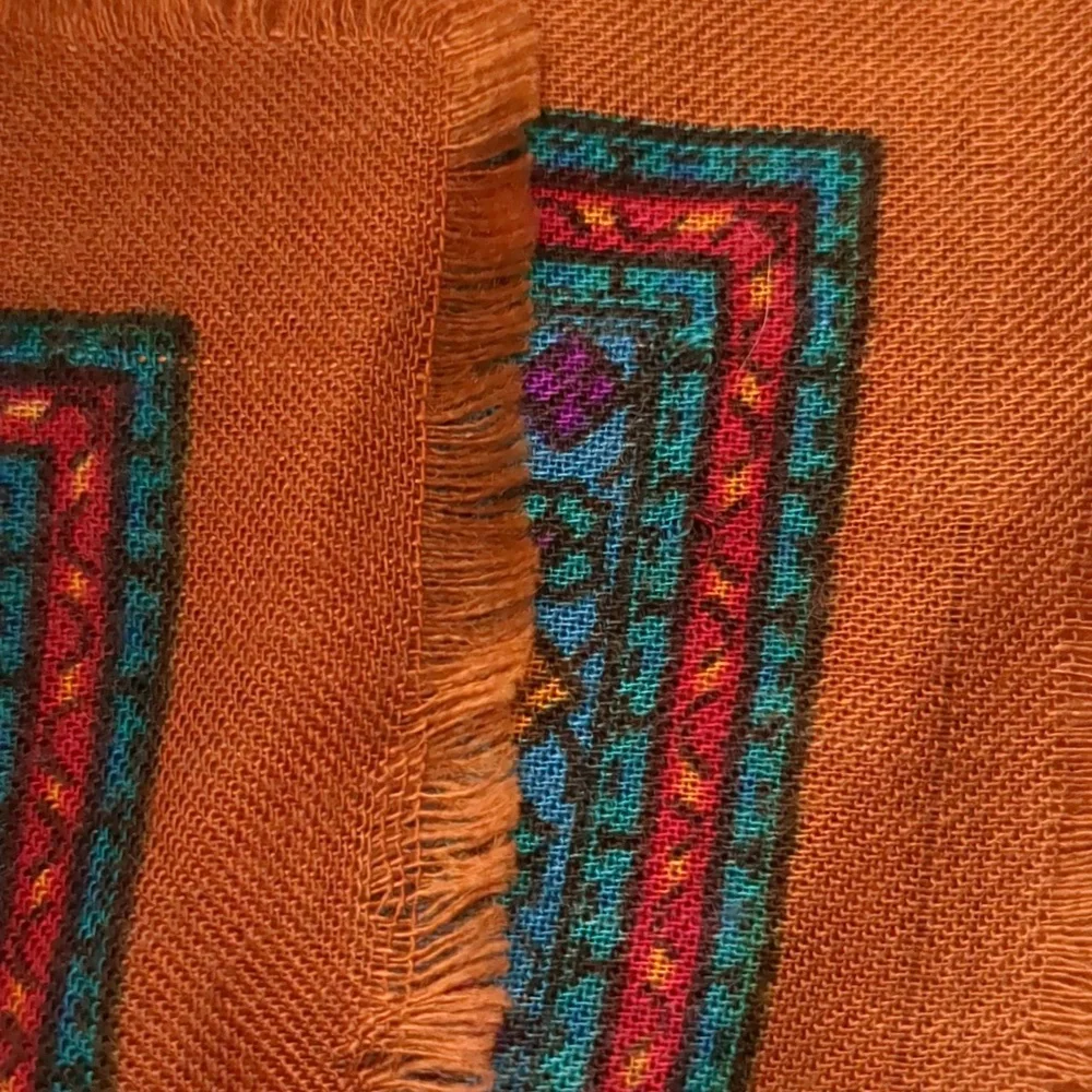 Vintage Women's Paisley Scarf W/ Fringe Edges Brown Teal Old Money Preppy